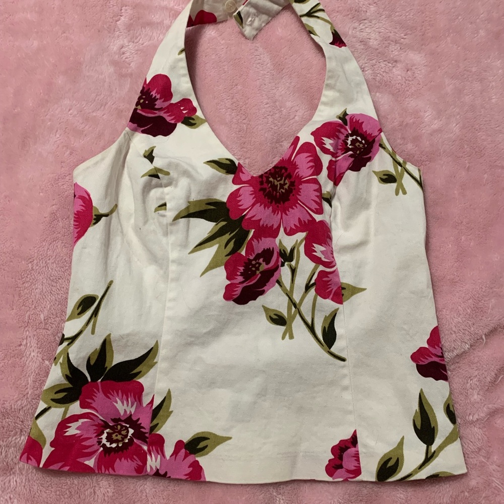 Heart Soul Floral Halter Top - Pink and White